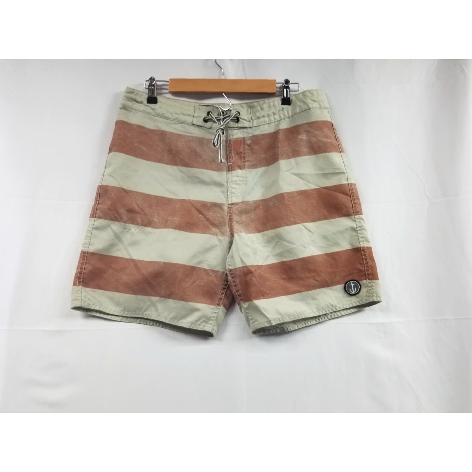 Vintage Captain Fin Drawstring Boardshorts Men Bermuda Beige Red Striped 34 Beach Casual Size ONE SIZE - 2 Thumbnail