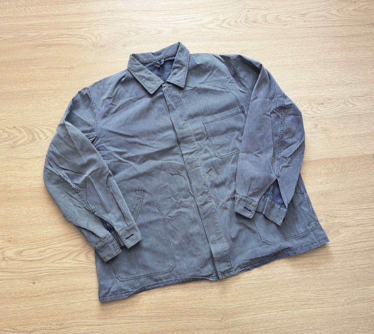 Le Laboureur Vintage Sunfaded Worker Le Laboureur Stripes Trashed Jacket Size US XL / EU 56 / 4 - 1 Thumbnail