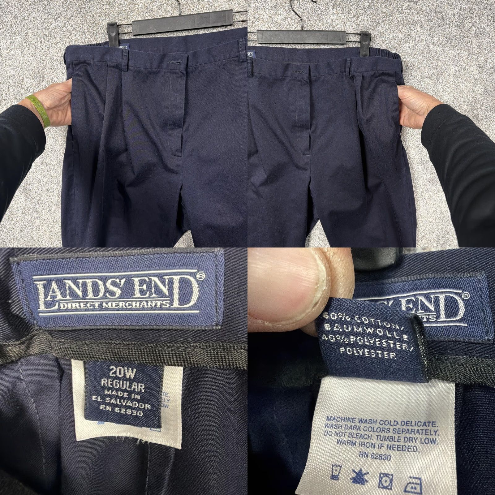 Lands' End VINTAGE Lands' End Chino Pants Womens 20W Plus Navy Blue Pleated Tapered Hips Back Elastic 90s Casual Business Size 42" / US 20 - 8 Thumbnail