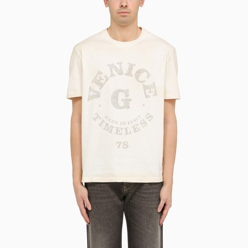 image of Golden Goose White Cotton Oversize T-Shirt With Print in Beige, Men's (Size XL)