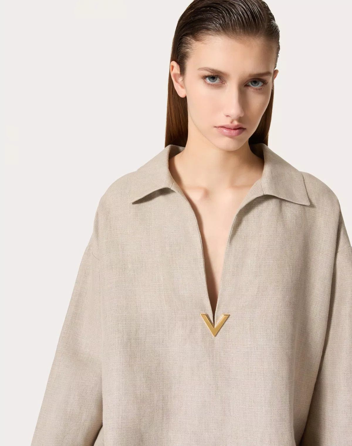 Valentino o1s1wg110625 Linen Canvas Top in Beige Size L / US 10 / IT 46 - 6 Thumbnail