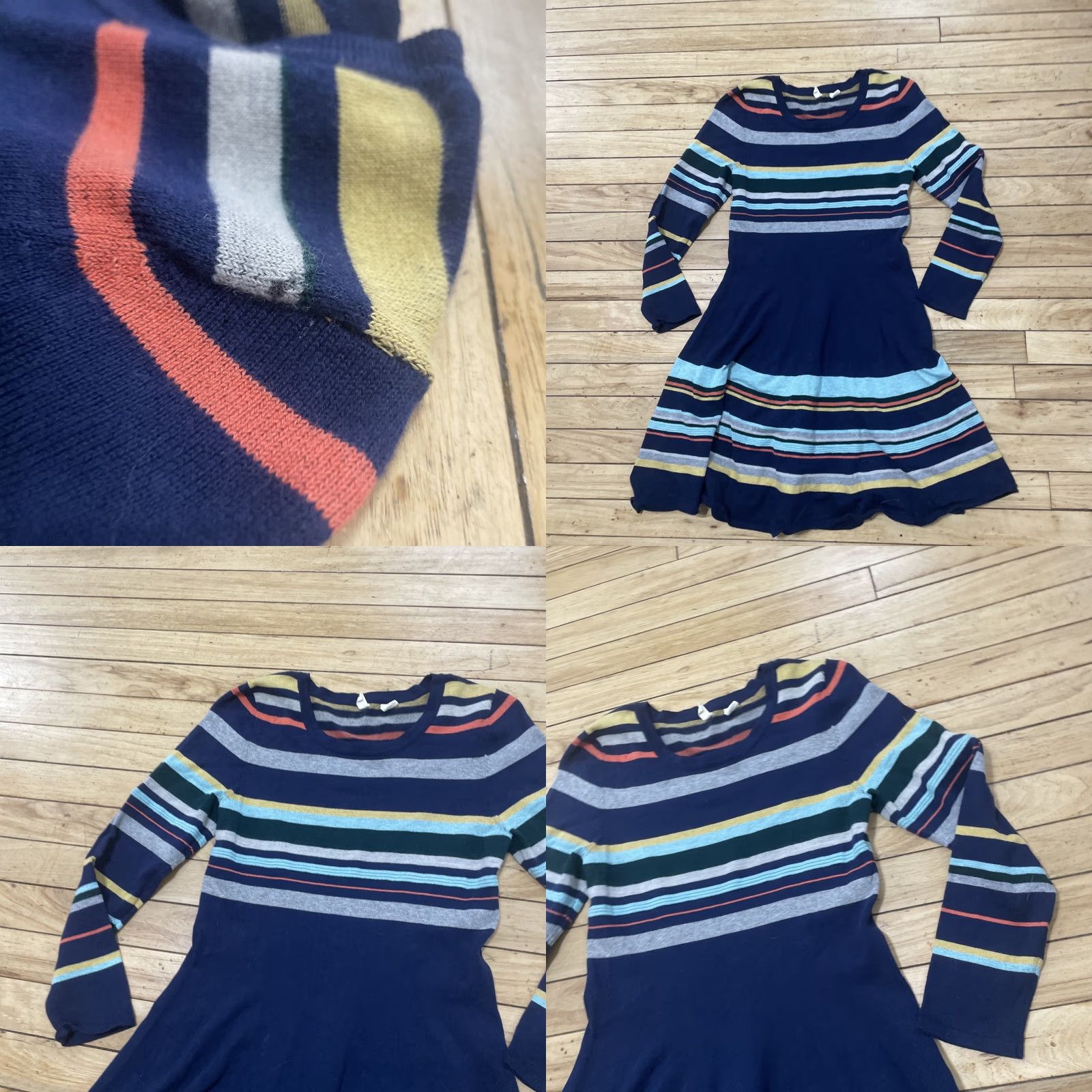 Vintage Moth Sweater Dress Women S Fit Flare Stripe Blue Merino Wool Blend Boho Cozy Dress Size S Size S / US 4 / IT 40 - 9 Thumbnail