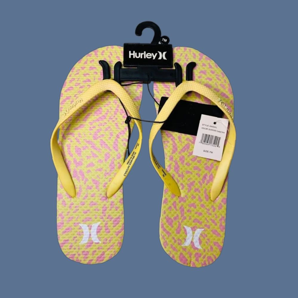 Hurley Hurley Womens Flip Flop 7M Sandal Multicolor Yellow Pink Cheetah Sunrise Size US 7 / IT 37 - 1 Thumbnail