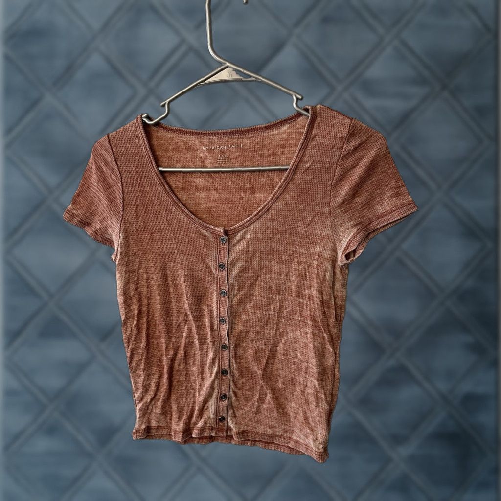 American Eagle Outfitters VINTAGE American Eagle Burnt Red Crop Top Shirt Size Small Button Down Size S / US 4 / IT 40 - 1 Thumbnail