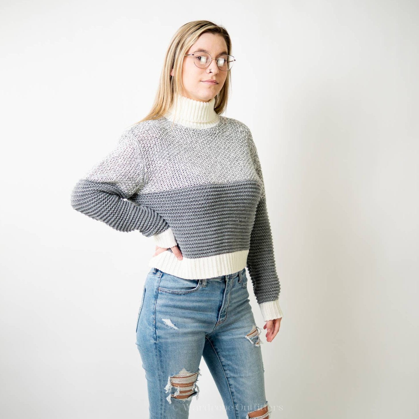 Designer Crochet Knit 2 Tone Sweater Size S / US 4 / IT 40 - 7 Thumbnail