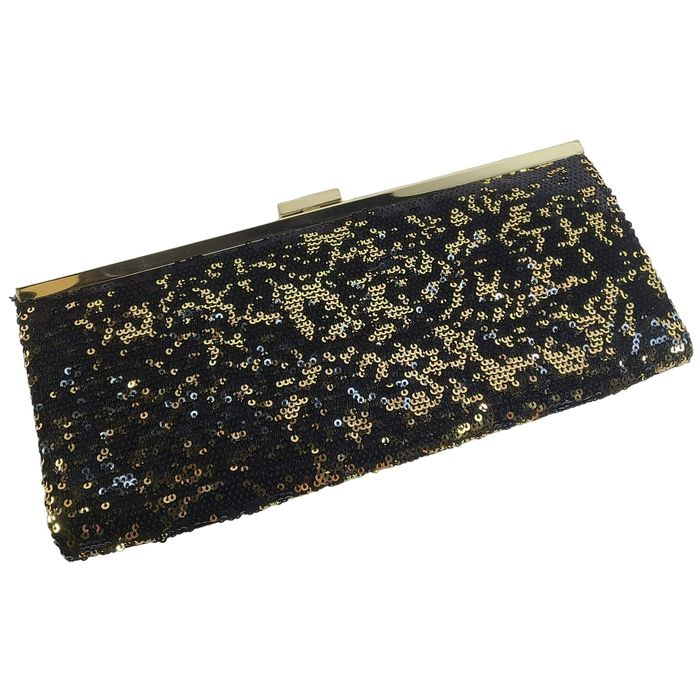 Other Style & CO Evening Bag Clutch Sequin Black Gold Spring Latch ...