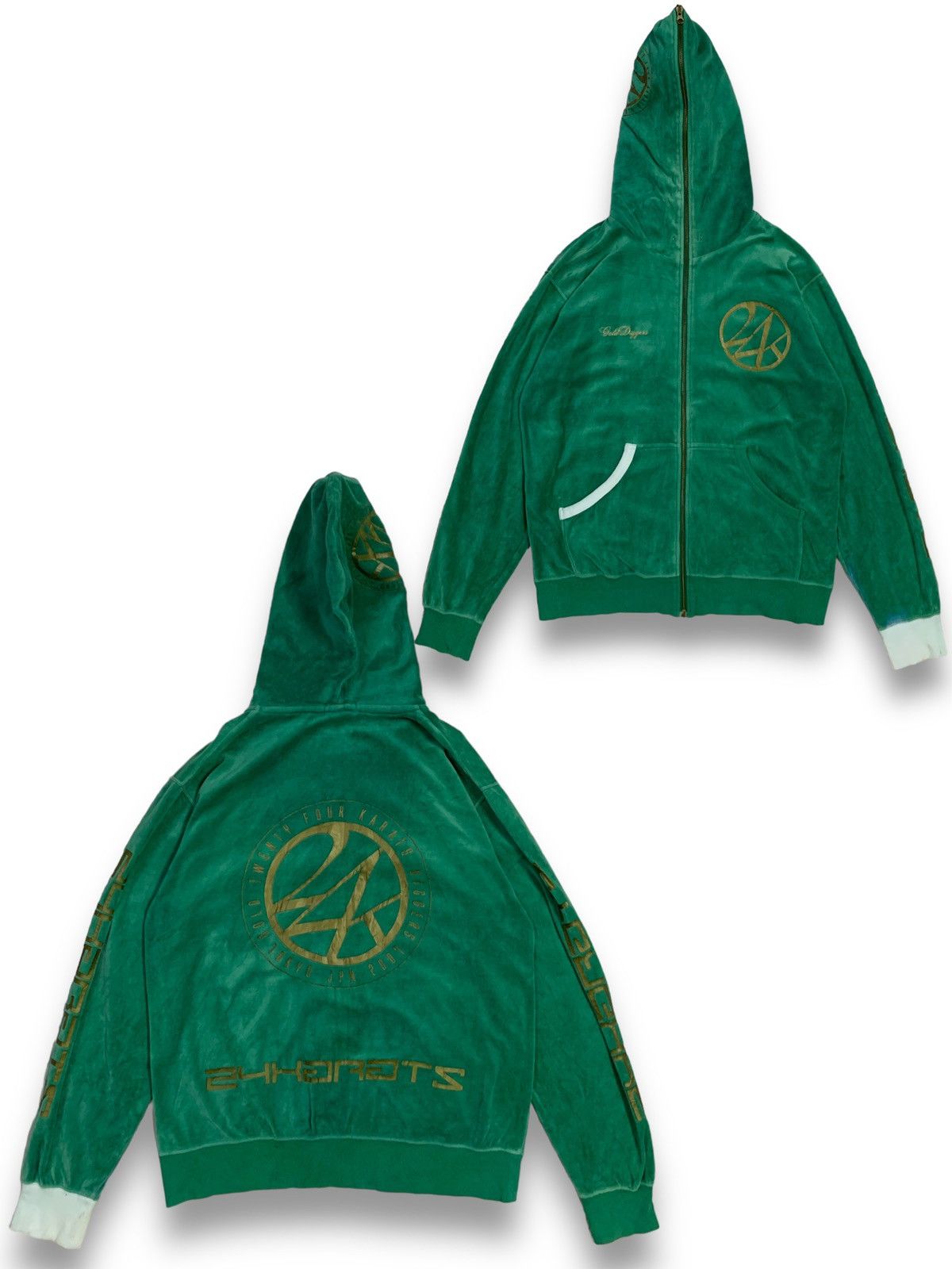 Japanese Brand Vintage 24Karats Big Logo Printed FullZip Hoodie like Bape Size US L / EU 52-54 / 3 - 1 Thumbnail