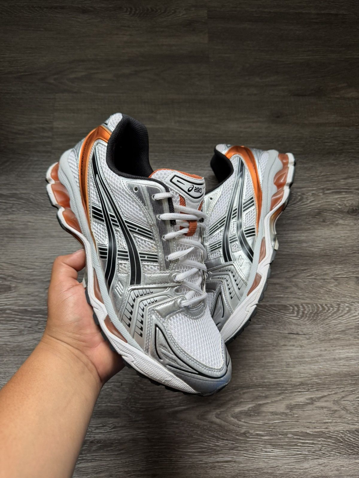 ASICS Gel Kayano 14 Silver Piquant Orange Size 11.5 Sneakers