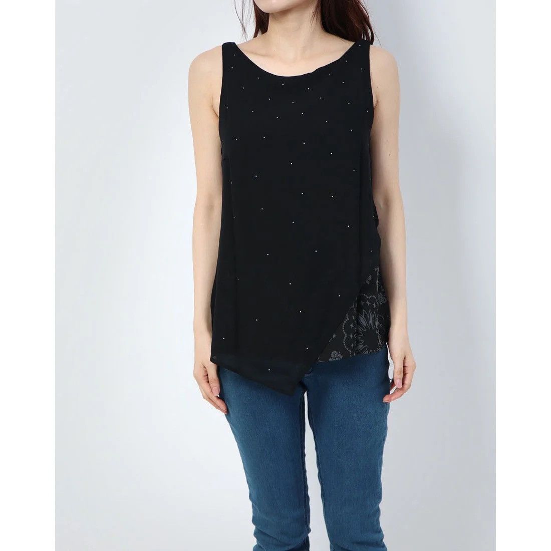 Desigual Desigual Black Sheer Tank Top Asymmetric Sleeveless Blouse Size L / US 10 / IT 46 - 5 Thumbnail