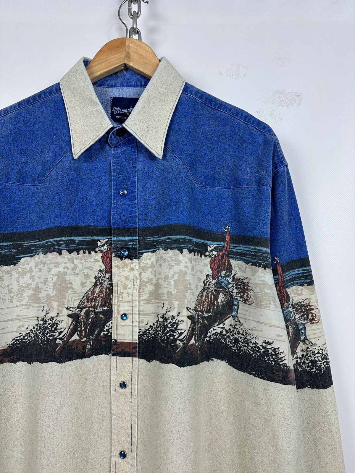 Vintage Vintage Wrangler Western Pearl Snap Horses Rodeo Shirt Size US XL / EU 56 / 4 - 6 Thumbnail