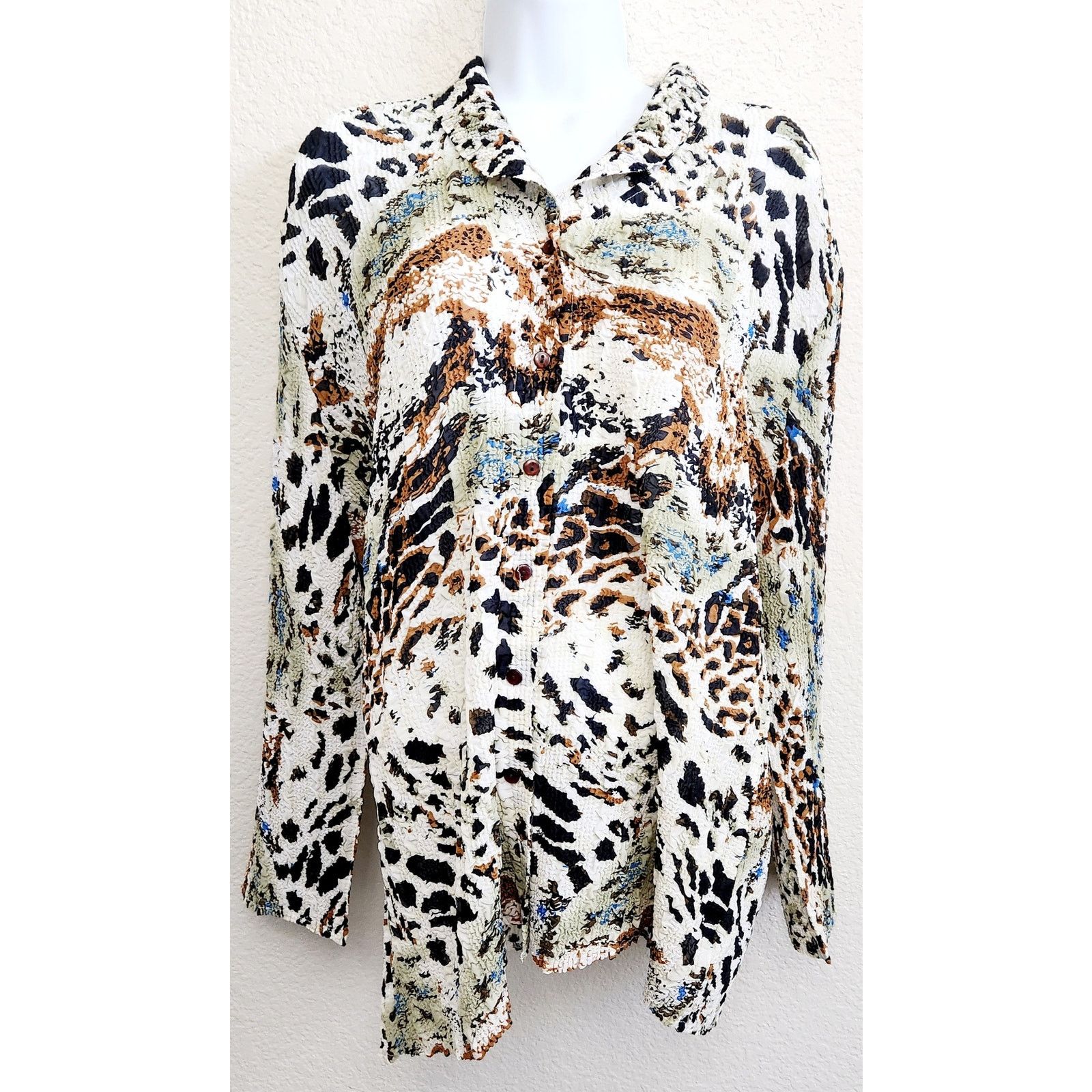 Other Black Brown Animal Print Crinkle Material Button Top L XL Size XL / US 12-14 / IT 48-50 - 1 Thumbnail