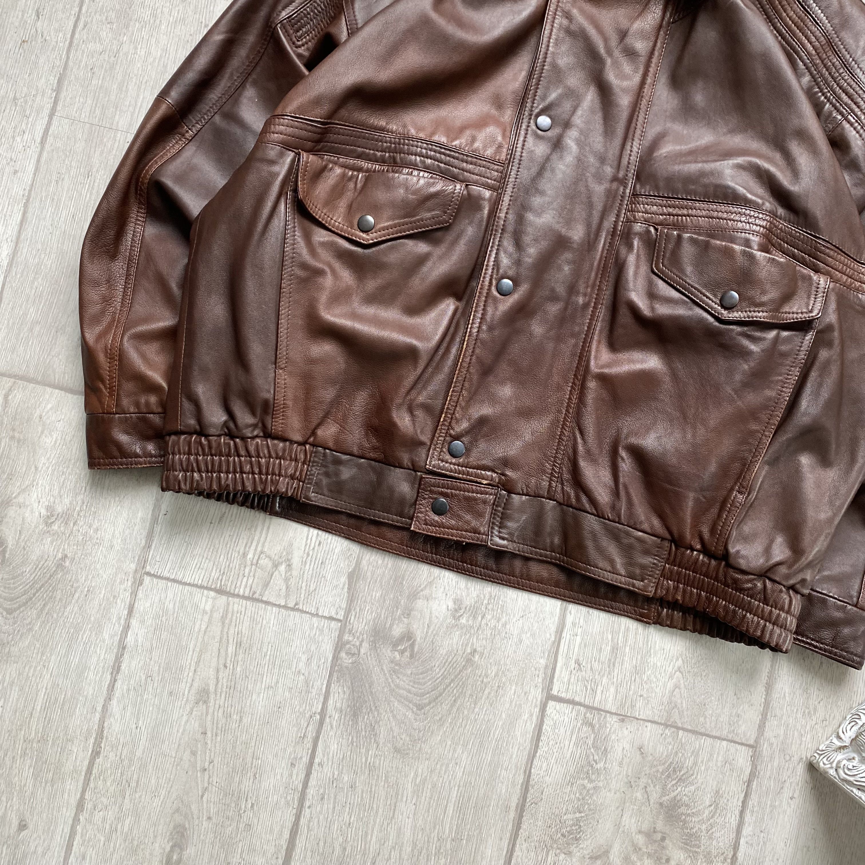 Vintage Vintage 90s Brown leather bomber Boxy Baggy jacket Size US M / EU 48-50 / 2 - 4 Thumbnail