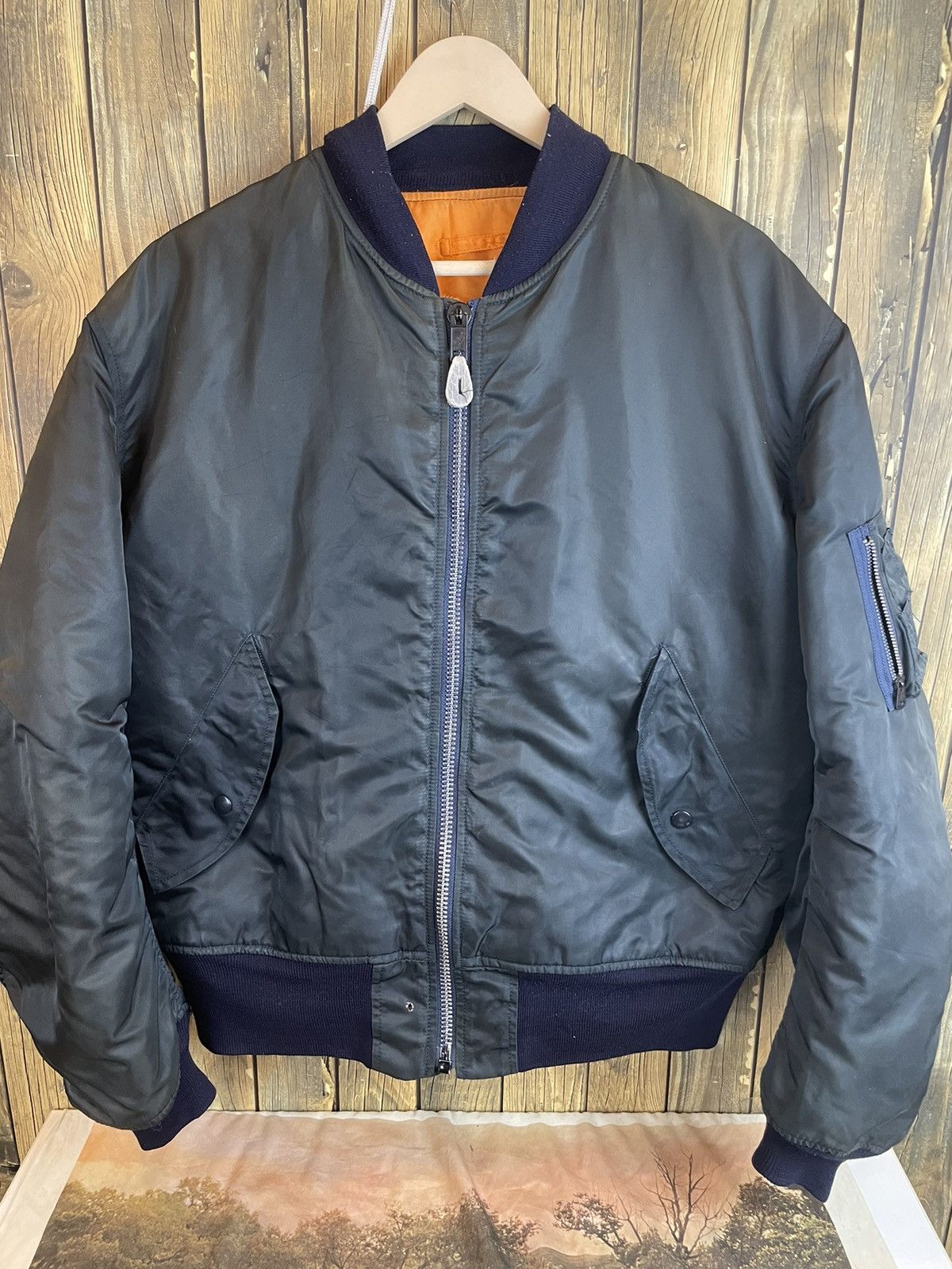 image of Flying Man Reversible Bomber Jacket in Dark Grey, Men's (Size Large)