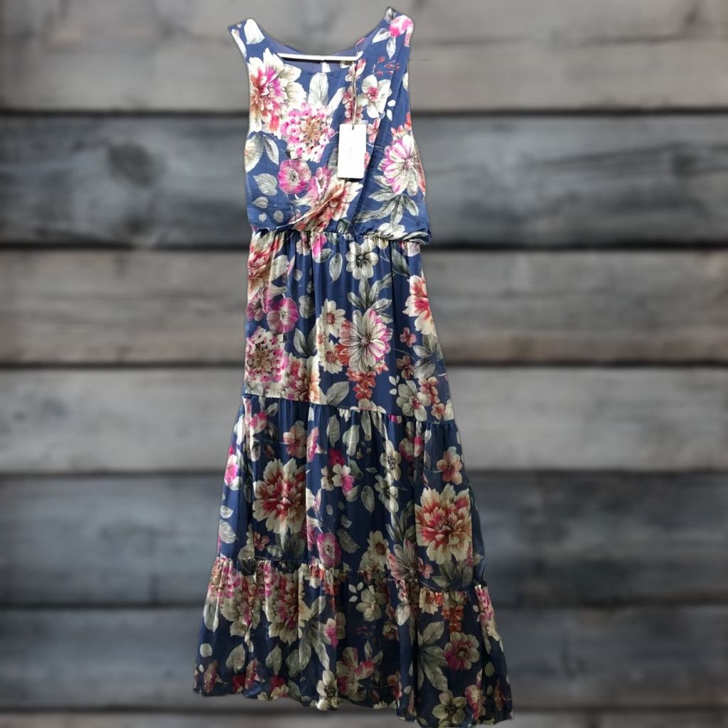 Vintage Larag Silk Blend Floral Maxi Dress Women Size M Blue Pink A-Line Sleeveless Floral Italy NWT Size M / US 6-8 / IT 42-44 - 1 Thumbnail