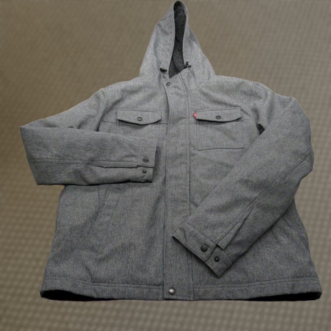 Levi's Levis Jacket Men Large Gray Sherpa Lined Water Resistant Hooded Full Zip Trucker Size US L / EU 52-54 / 3 - 1 Thumbnail