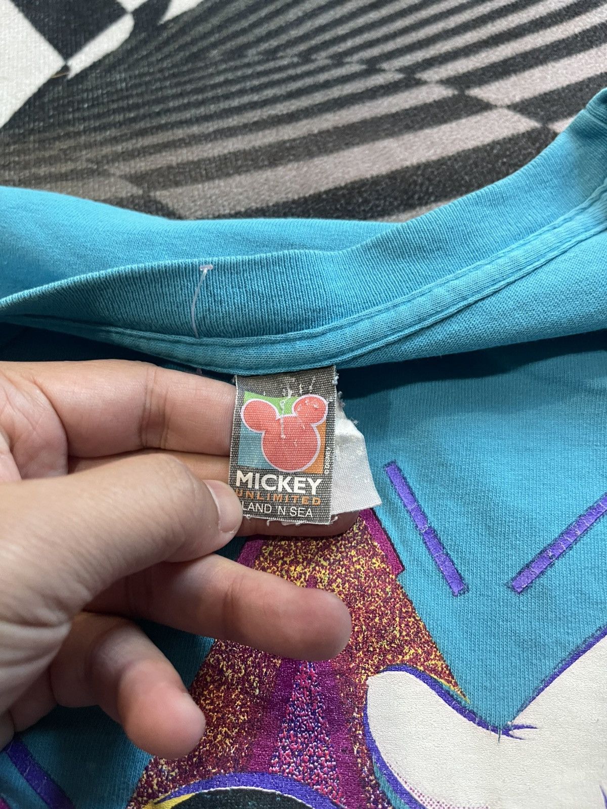 Mickey Mouse Disney Mickey Mouse 'Land 'N Sea' Neon Glitch Turquoise Tee Size US XL / EU 56 / 4 - 6 Thumbnail