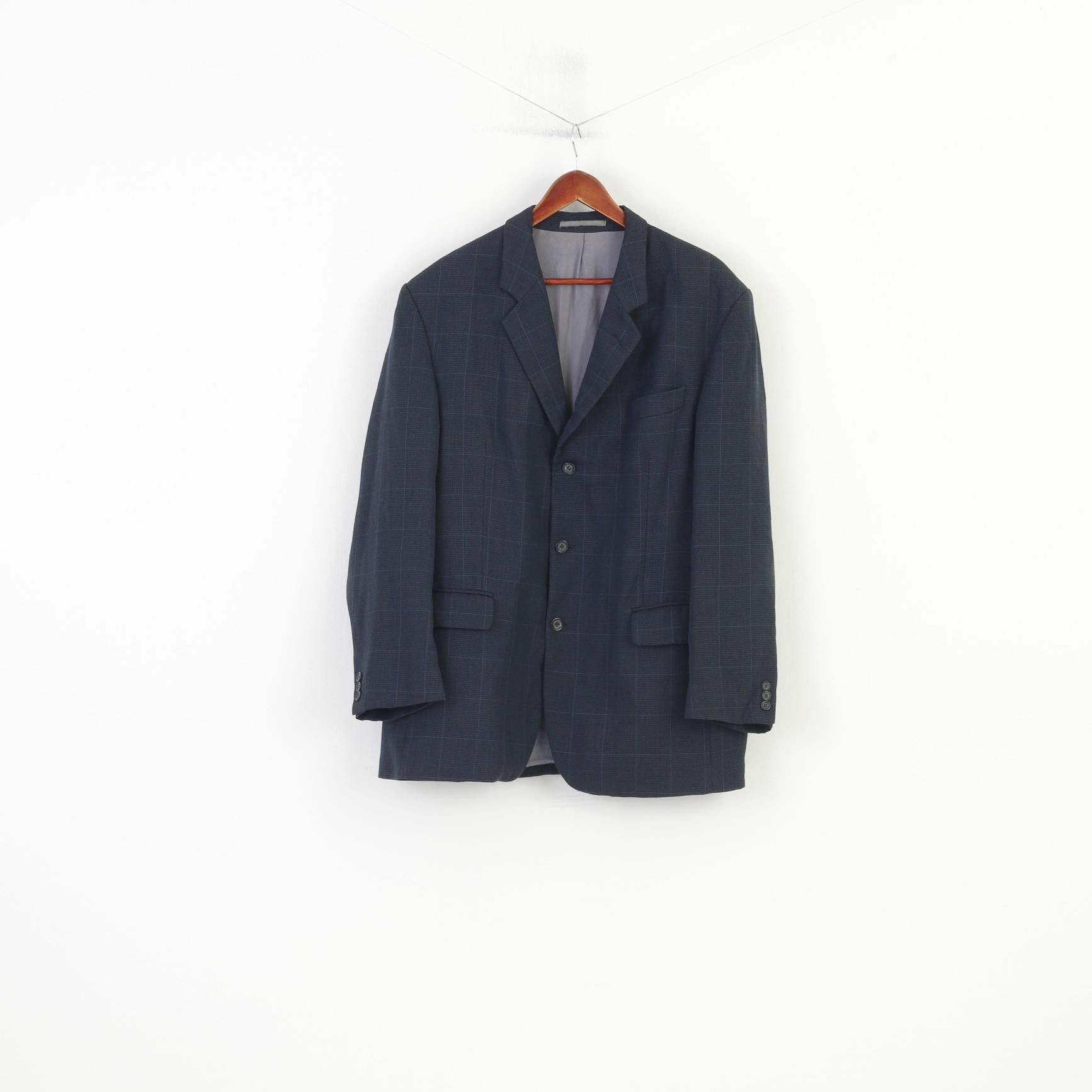 Vintage Intermoda Men 54 44 Blazer Navy Checkered Vintage 0900 Size 44R - 1 Thumbnail