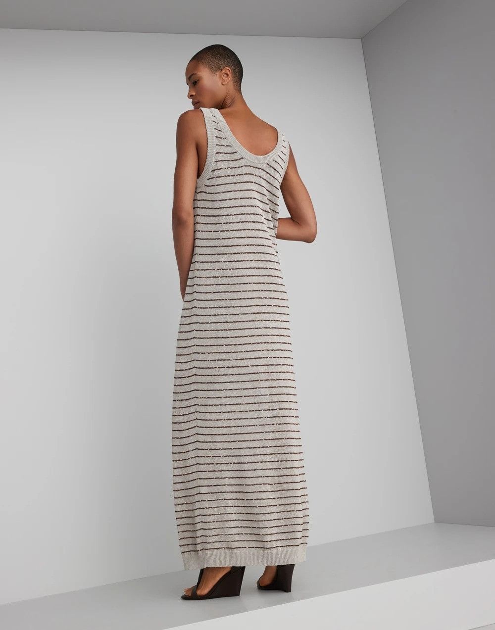Brunello Cucinelli o1la1rc1a0425 Dress in Beige/Grey Size L / US 10 / IT 46 - 2 Thumbnail