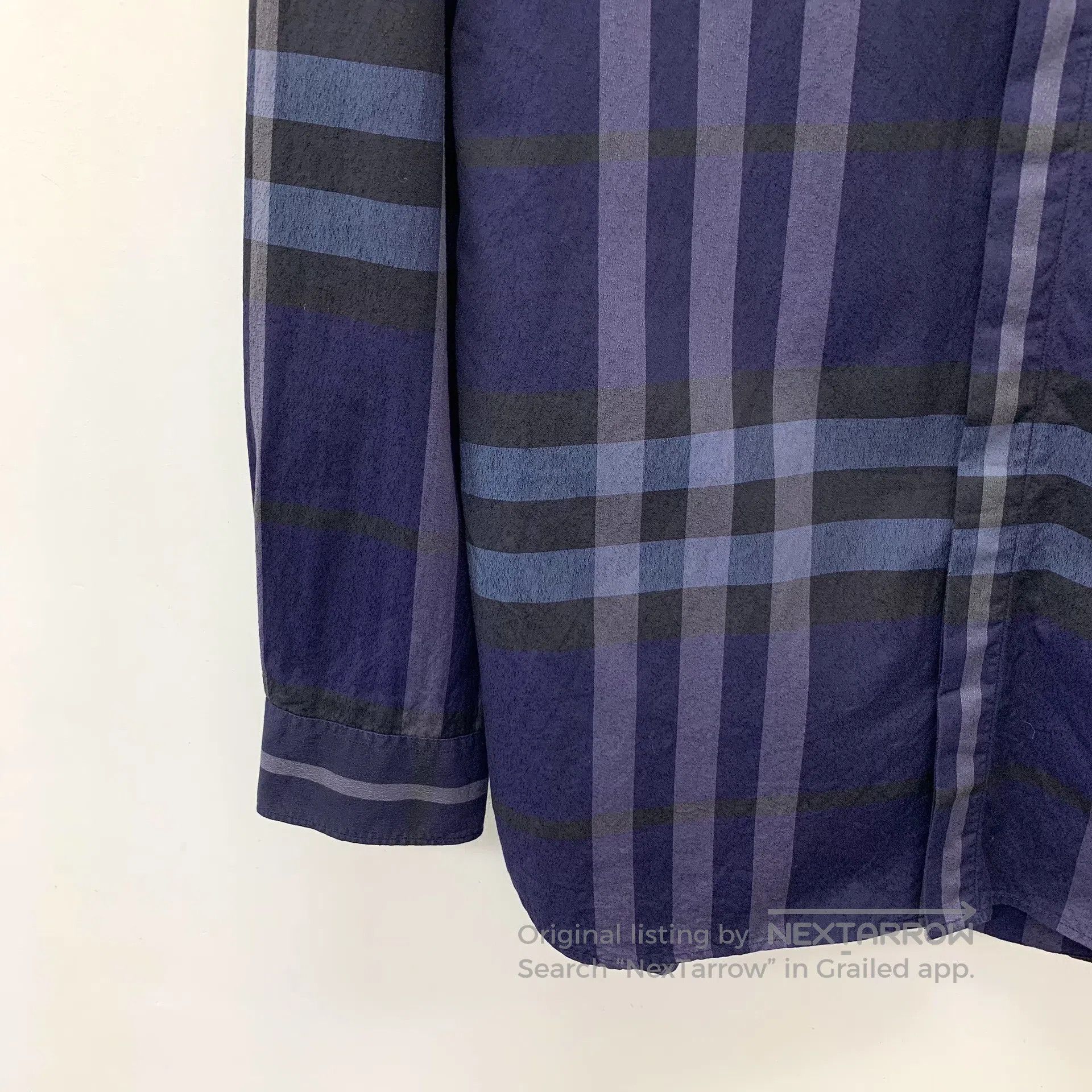 Burberry Burberry Dark Blue Classic Plaid Design Cotton Lapel Long Size US S / EU 44-46 / 1 - 4 Thumbnail