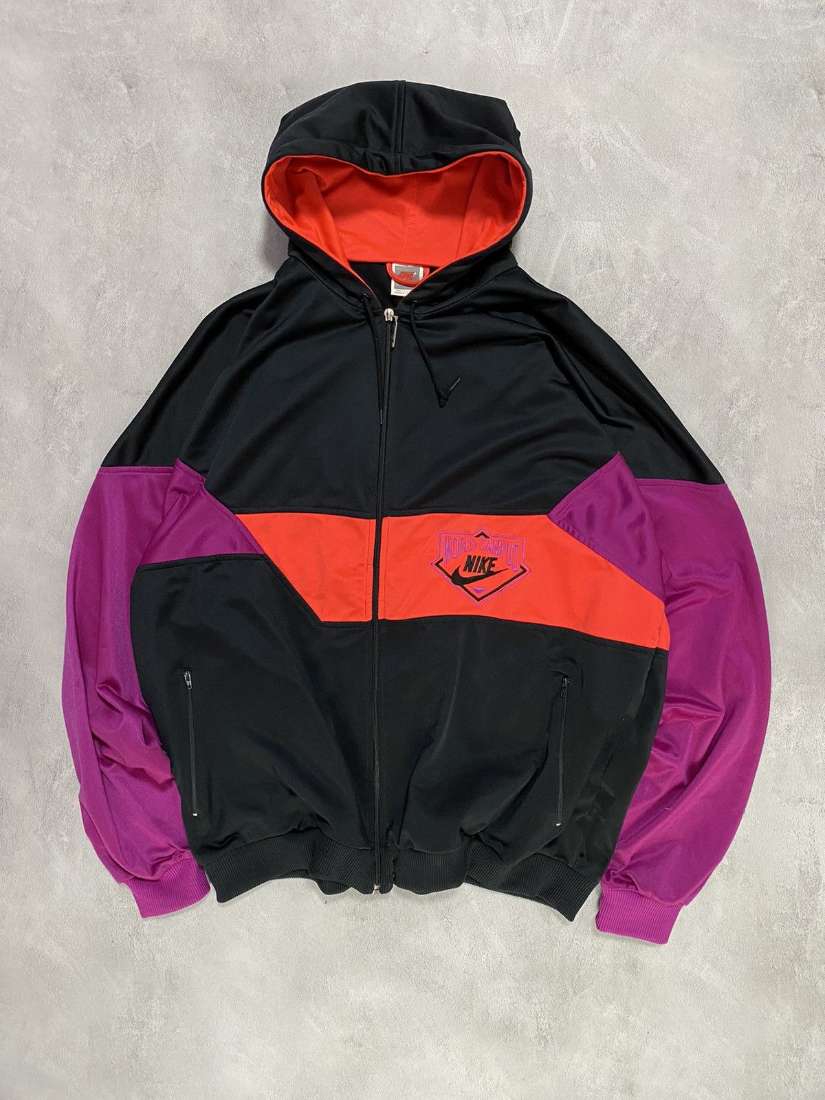 Nike × Vintage Vintage Zip Up Hoodie Nylon Nike WORLD CAMPUS Rare model Size US XL / EU 56 / 4 - 1 Thumbnail