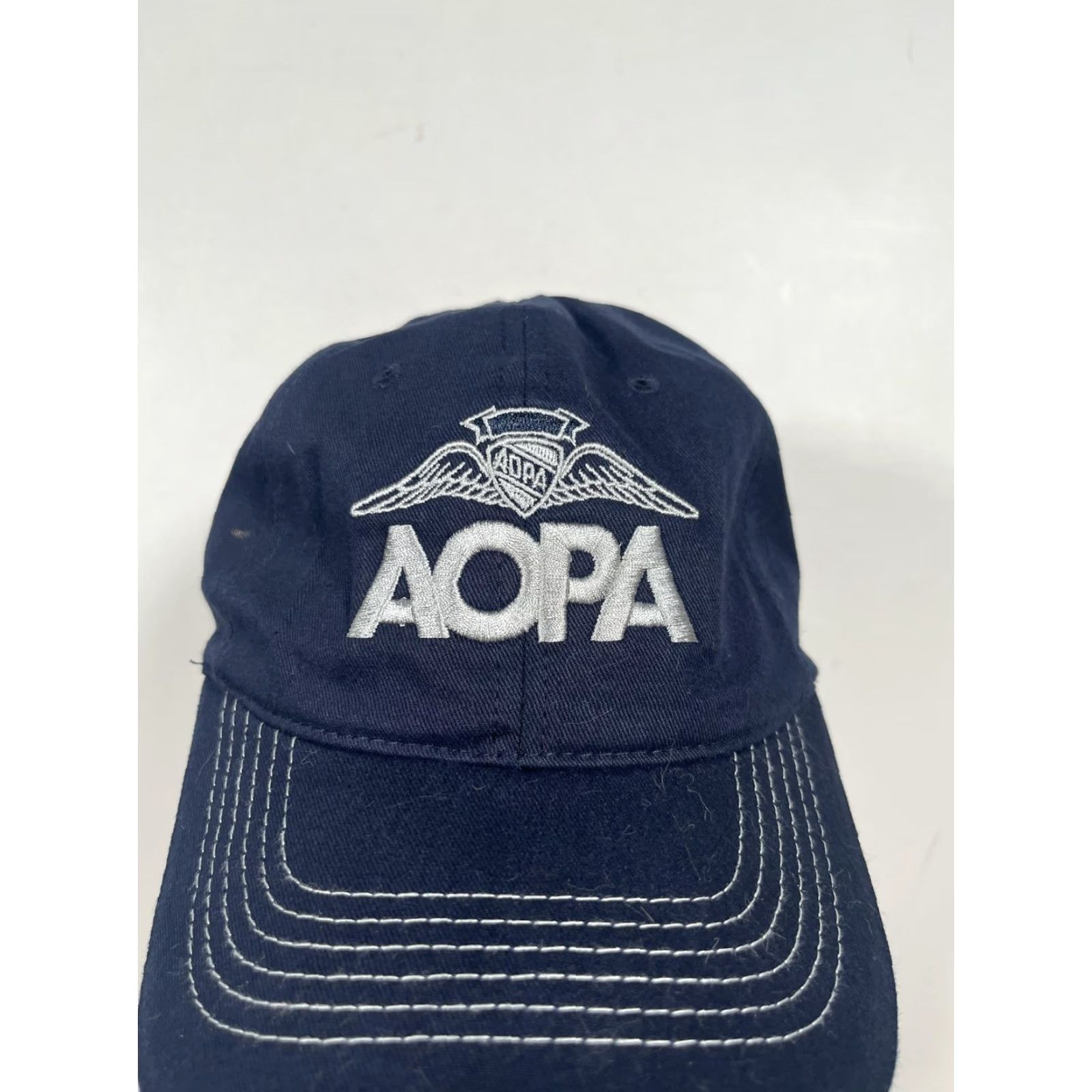 Vintage AOPA Hat Cap Blue One Size Adjustable Mens Baseball Cap Twill Strap Back Navy Blue With AOPA Wings Logo Embroidery Size ONE SIZE - 3 Thumbnail