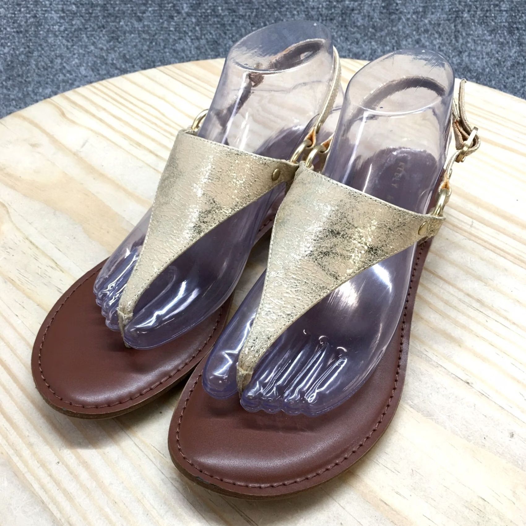 Vintage Kelly And Katie Sandals Womens 9 Bania Casual Slingback Gold Faux Leather Flat Slip-On Adjustable Buckle Shoes Size US 9 / IT 39 - 3 Thumbnail