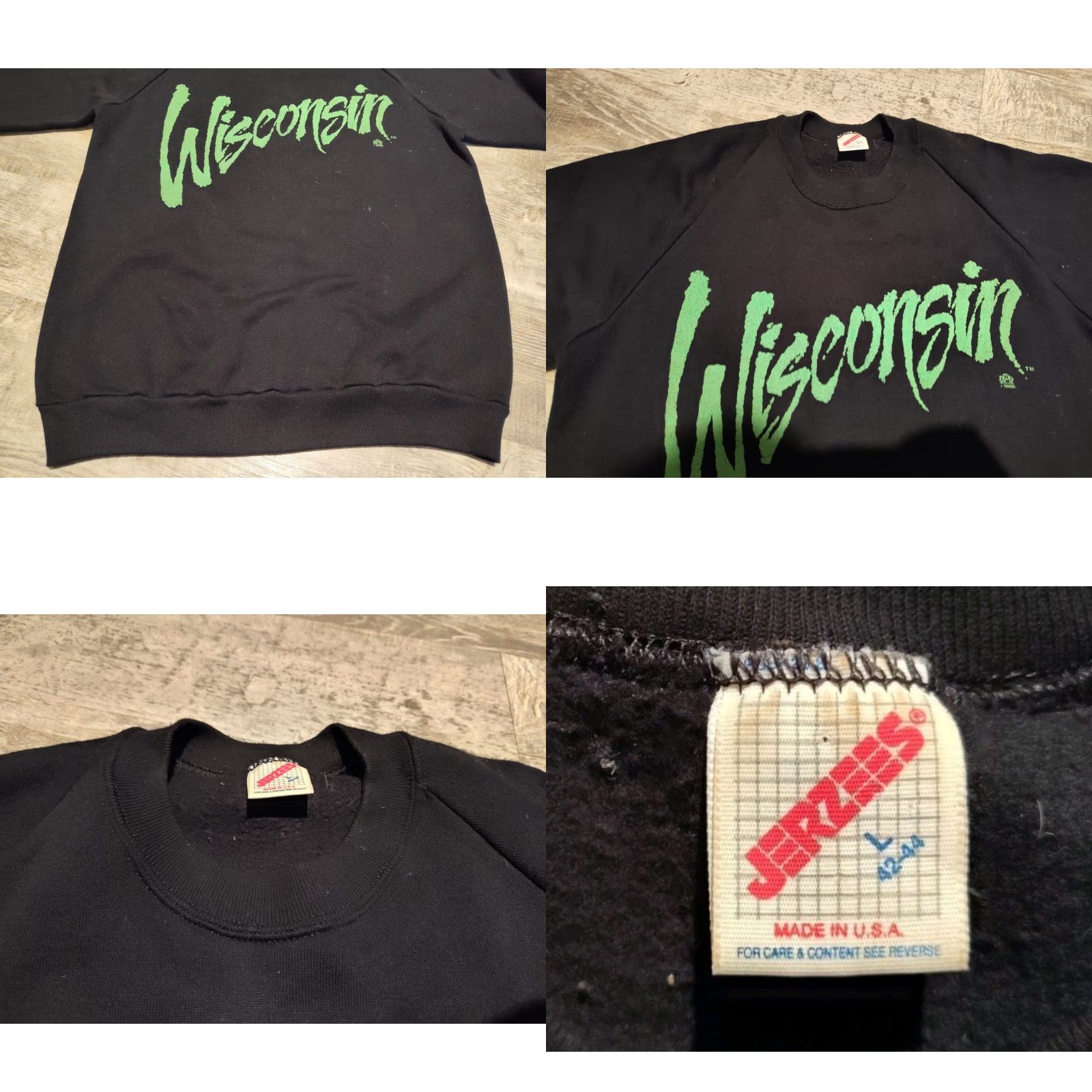 Jerzees VINTAGE 90's WISCONSIN Sweatshirt Made In USA Puff Neon Green Print L Jerzees Size US L / EU 52-54 / 3 - 8 Thumbnail