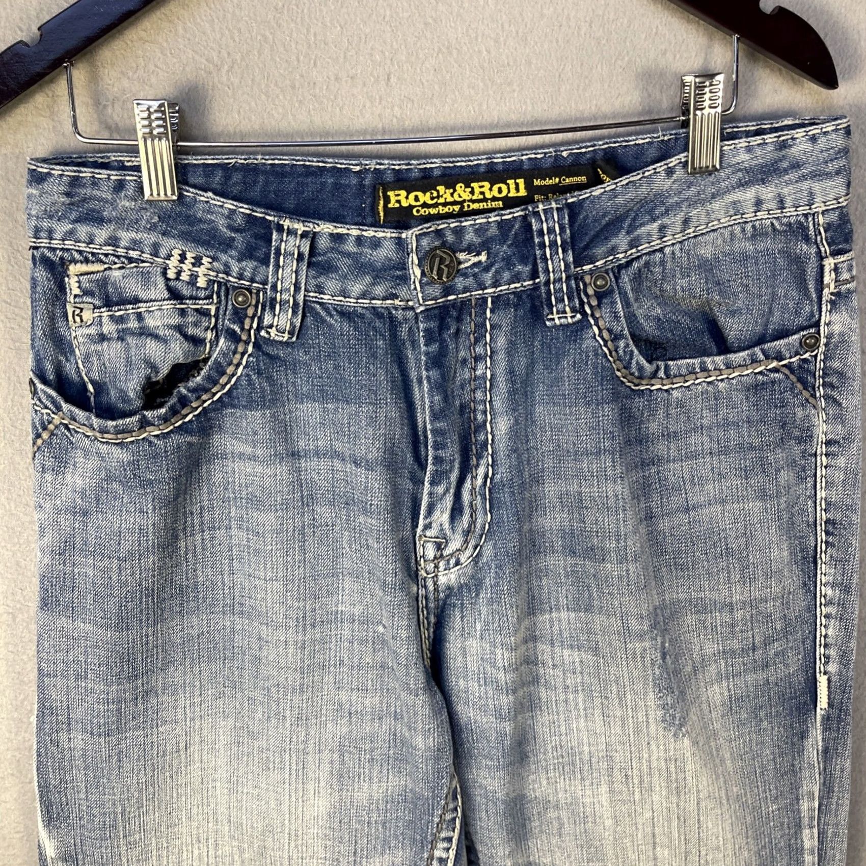 Denime Rock & Roll Cowboy Jeans 34x29 Mens Blue Denim Straight Relaxed Mid Rise 5-Pocket Denim Cotton Jeans Size US 34 / EU 50 - 2 Thumbnail