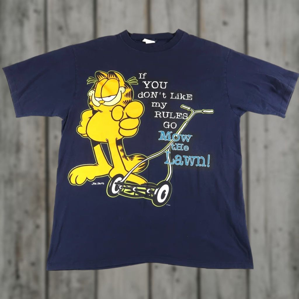Vintage VINTAGE Garfield Mow The Lawn Shirt L Blue 90s Cartoon TV Mens Large Shirt (Groovy) Size US L / EU 52-54 / 3 - 1 Thumbnail