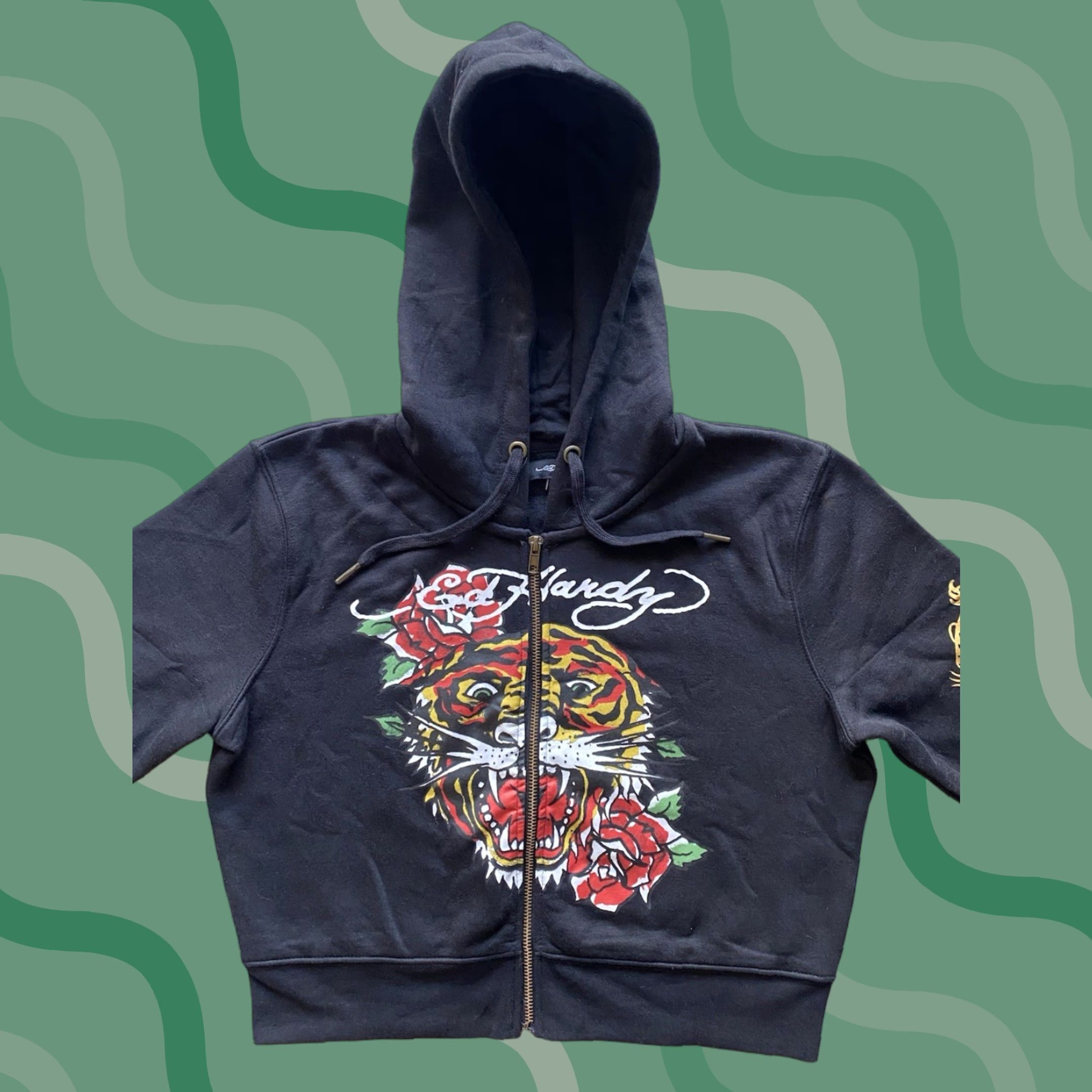 Ed Hardy Ed Hardy Hoodie Womens XL Tiger Y2K Black Cropped Zip Up Roses Tattoo Graphic Print Pockets Full Zip Size XL / US 12-14 / IT 48-50 - 1 Thumbnail