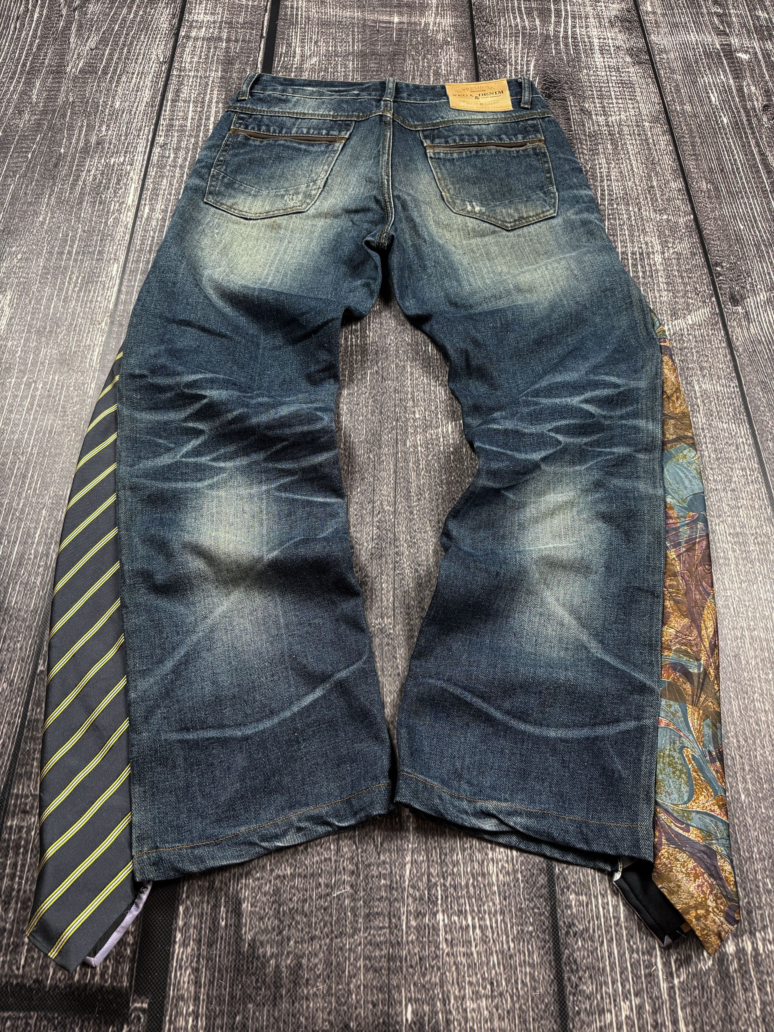 Vintage Custom Tie Panel Flared Jeans Dark Wash Reworked Avant Garde Size US 32 / EU 48 - 3 Thumbnail