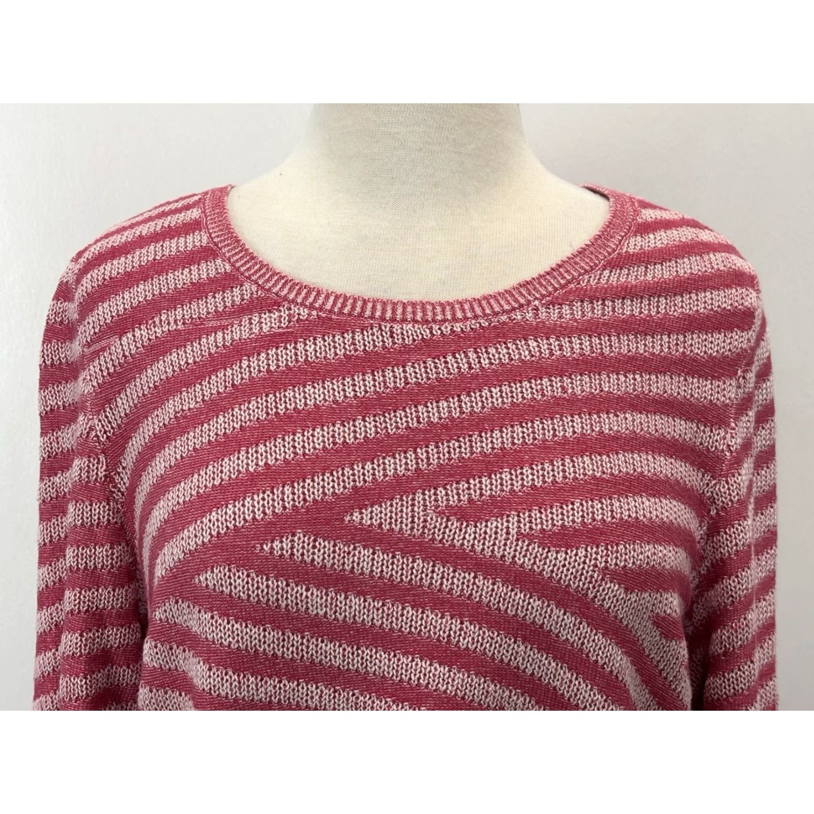 Vintage Chico's Women’s Sweater Size Large Pink Striped Knit Pullover Asymmetrical Hem Size L / US 10 / IT 46 - 5 Thumbnail