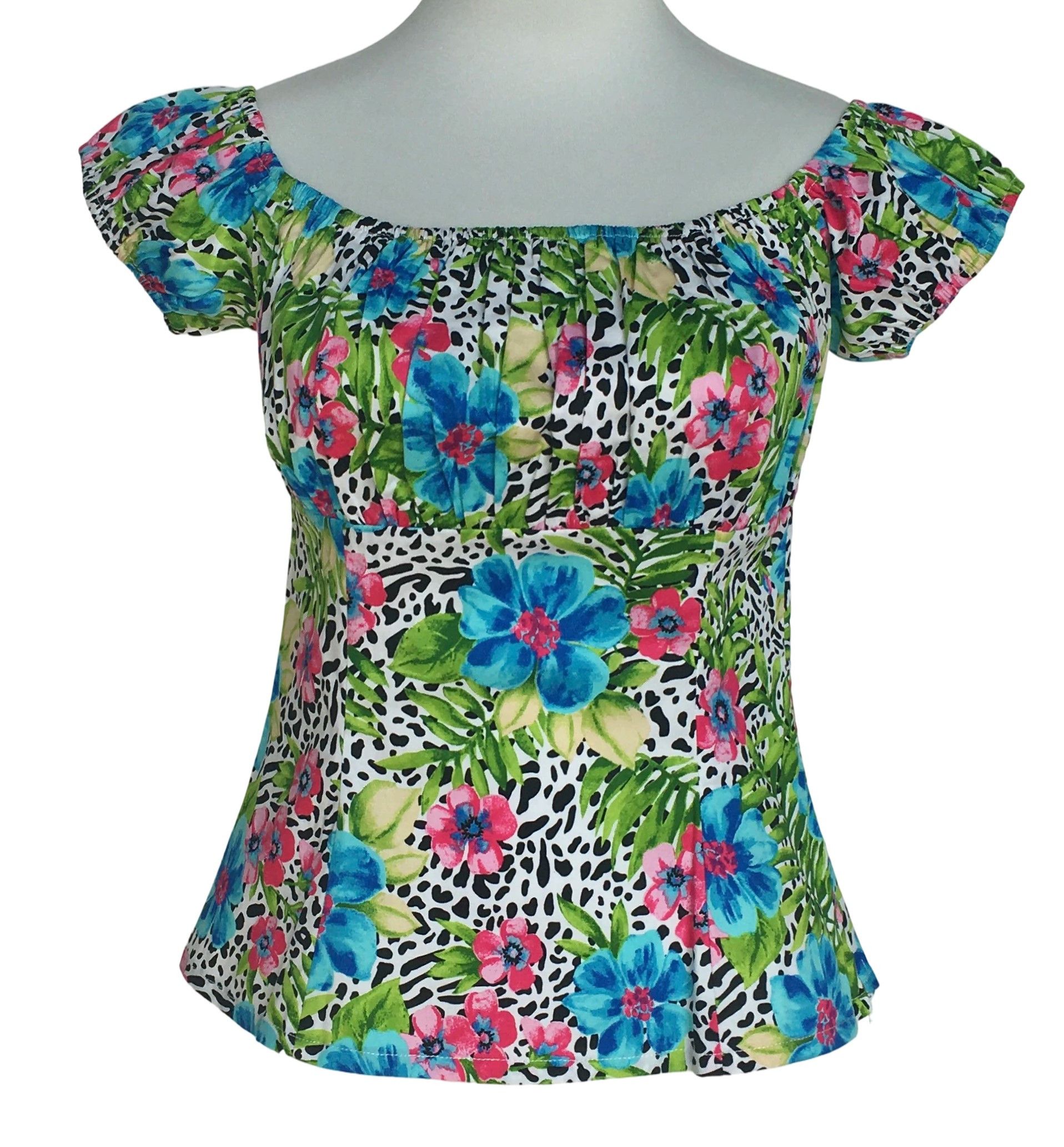 Other Leopard floral print off shoulder slim fit women tops Size L / US 10 / IT 46 - 1 Thumbnail