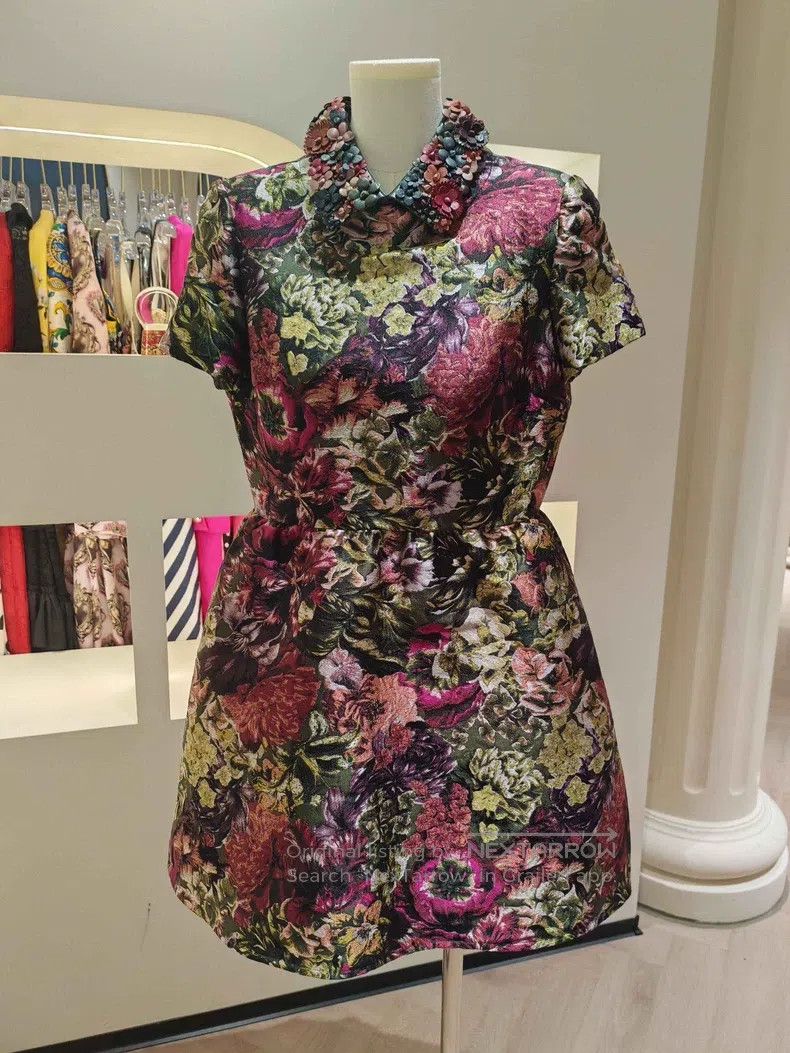 Valentino Valentino A brocade leather collar and a bustling dress Size S / US 4 / IT 40 - 1 Thumbnail