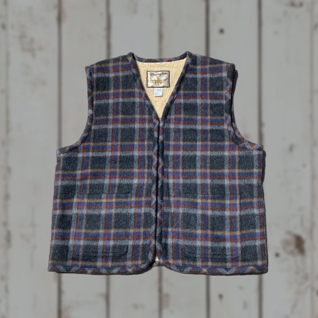 Wrangler VINTAGE Wrangler Wool Vest Sherpa Lined Western Cowboy Sz L Wool Vest Denim Blue Sherpa Lined Men Vest Wrangler No Fault Western Theme Mens Size US L / EU 52-54 / 3 - 1 Thumbnail