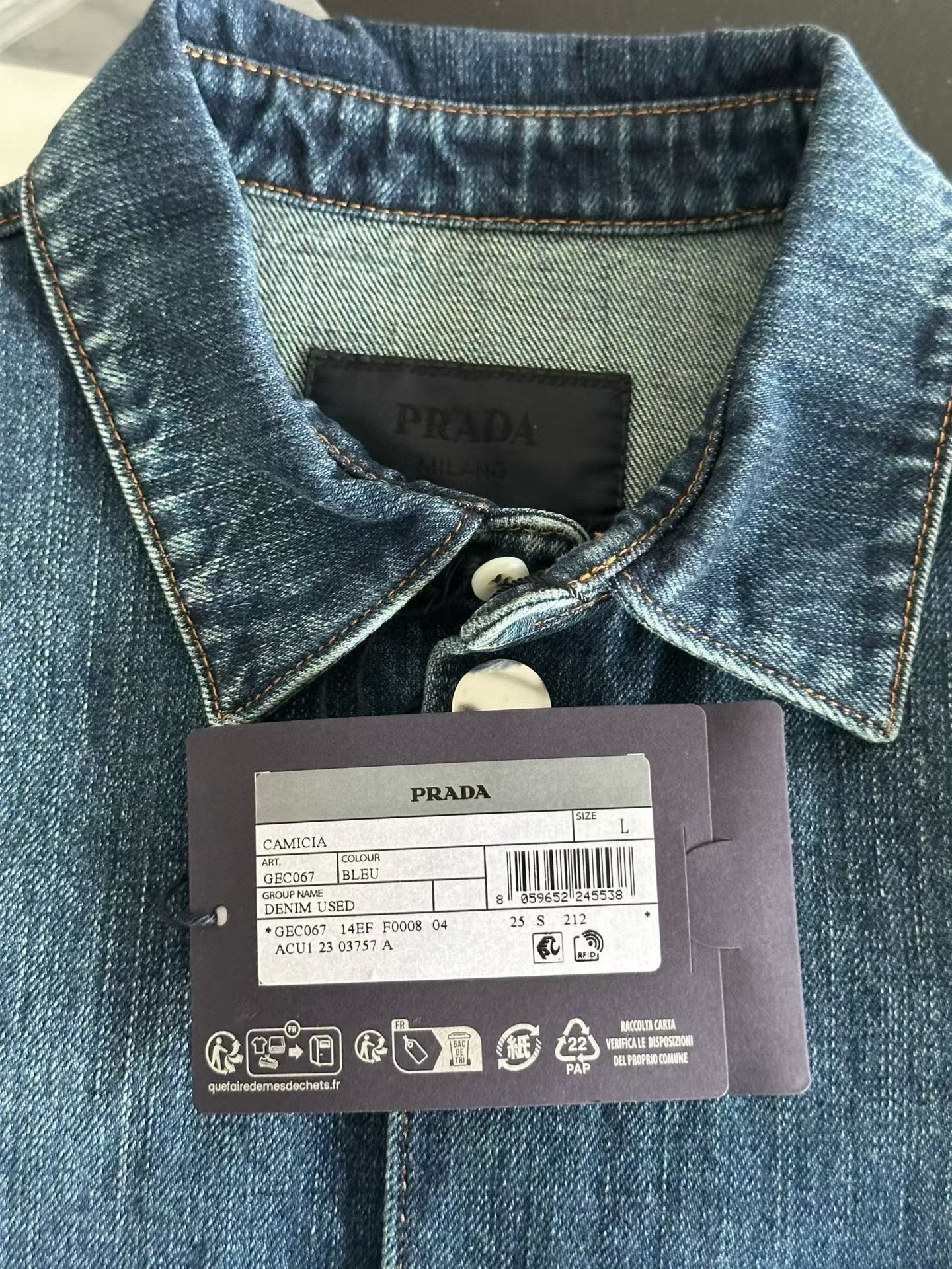 Prada Prada Enameled Triangle Logo Denim Shirt Size US L / EU 52-54 / 3 - 3 Thumbnail