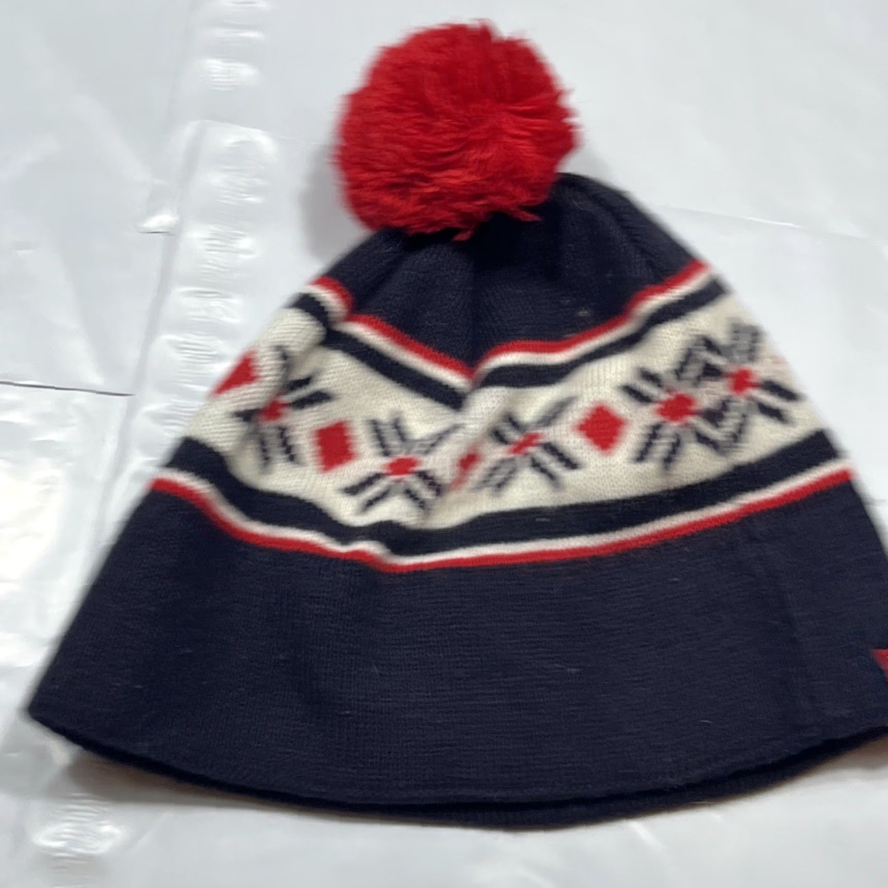 Vintage Slumberland Birkie 2021 Ski Run Bike Live Winter Red Pom Hat Snowflake Nordic Knit Beanie Mens One Size Black Winter Navy Blue Red Accent Size ONE SIZE - 7 Thumbnail