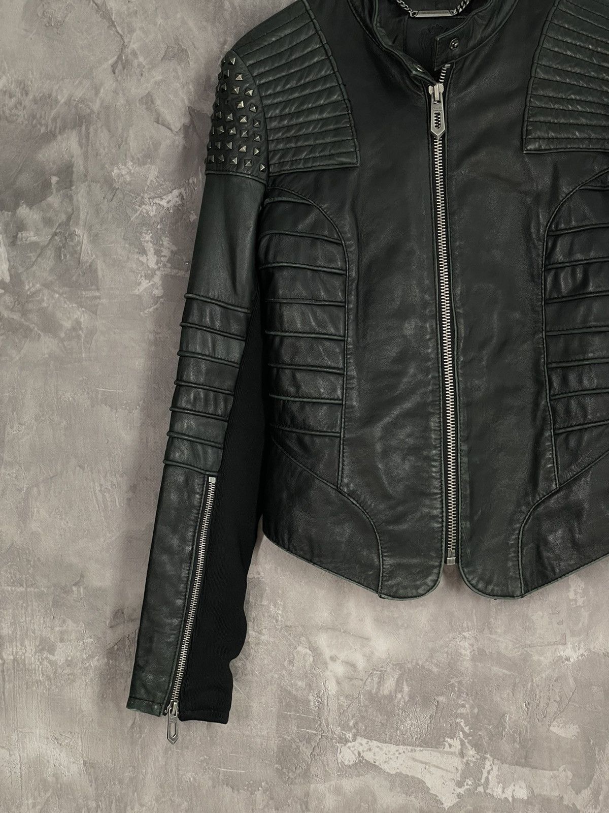Faith Connexion × Vintage Faith Connexion Leather Zip Punk Metal Jacket Size S / US 4 / IT 40 - 4 Thumbnail