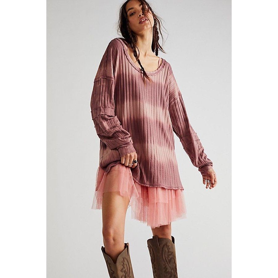 Free People New WTF Sunset Ribbed Tie Dye Long Sleeve Top $128 X-SMALL Size XS / US 0-2 / IT 36-38 - 1 Thumbnail
