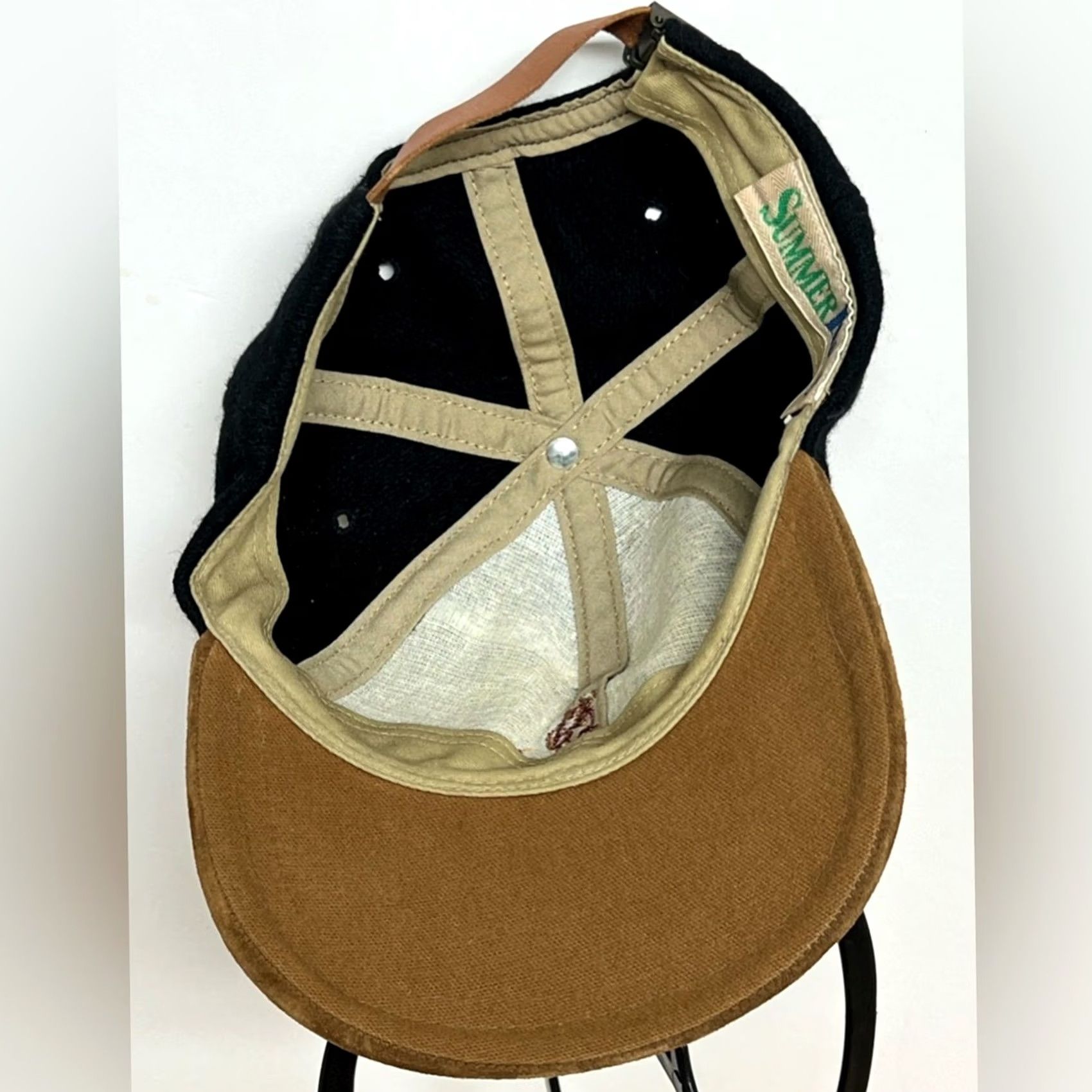 Vintage VINTAGE Fiddlers Elbow Wool Leather Hat Cap Strap Back Adjustable Golf Golfing Baseball Cap Men One Size Black Cap Size ONE SIZE - 5 Thumbnail