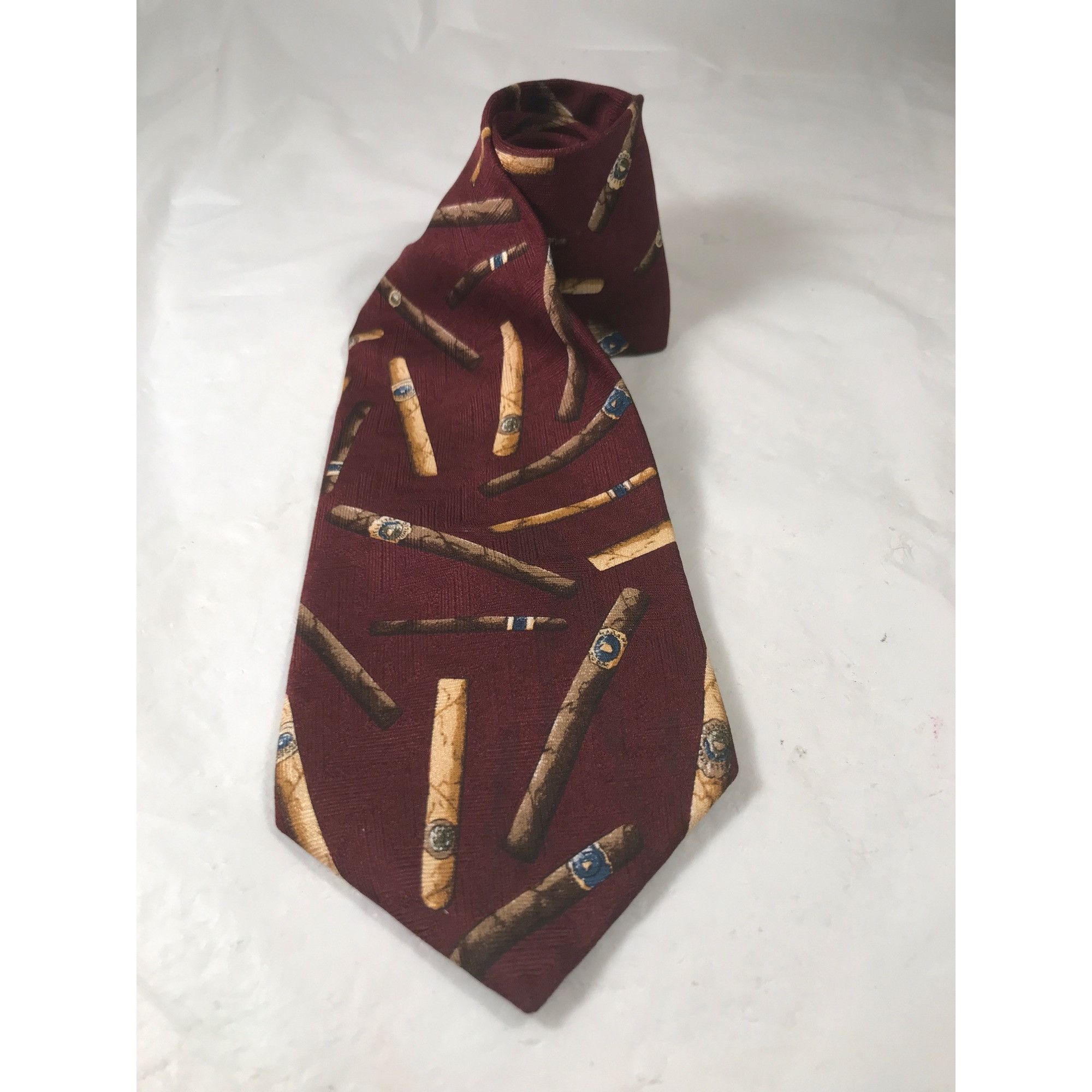Vintage Arden Cravats Men’s Burgundy Silk Cigars Print Vintage Tie Size ONE SIZE - 1 Thumbnail