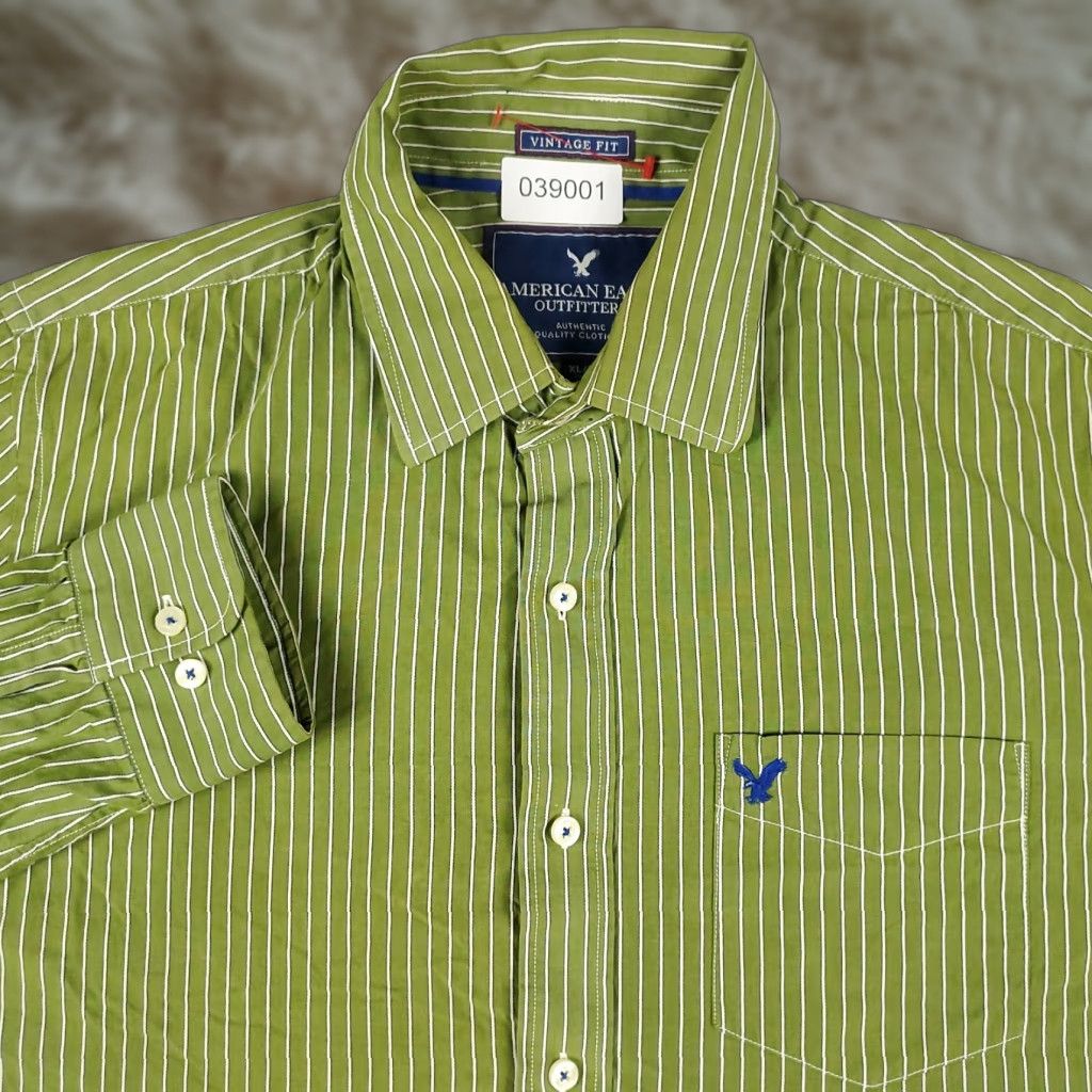 American Eagle Outfitters American Eagle Shirt Mens XL Green Striped Button Up Long Sleeve Casual Size US XL / EU 56 / 4 - 1 Thumbnail