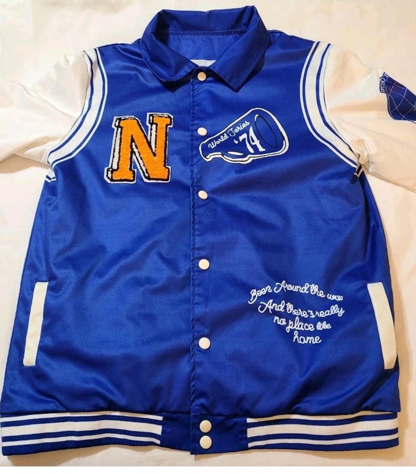 Jaded London Neutral Blue Varsity Jacket, Adult, Size Large