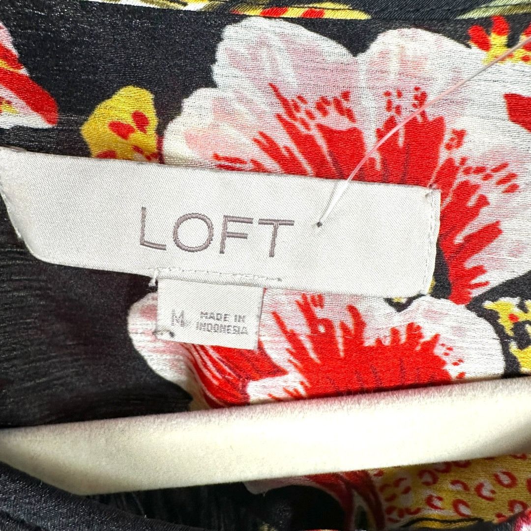 Loft Ann Taylor Loft Black Multicolor Floral Design Top Medium Size M / US 6-8 / IT 42-44 - 4 Thumbnail