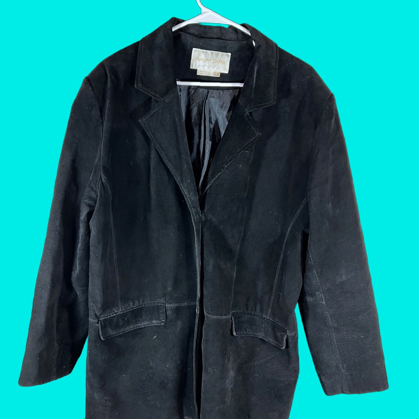 Vintage Margaret Godfrey Womens Suede Leather Jacket Black XL Size XL / US 12-14 / IT 48-50 - 1 Thumbnail