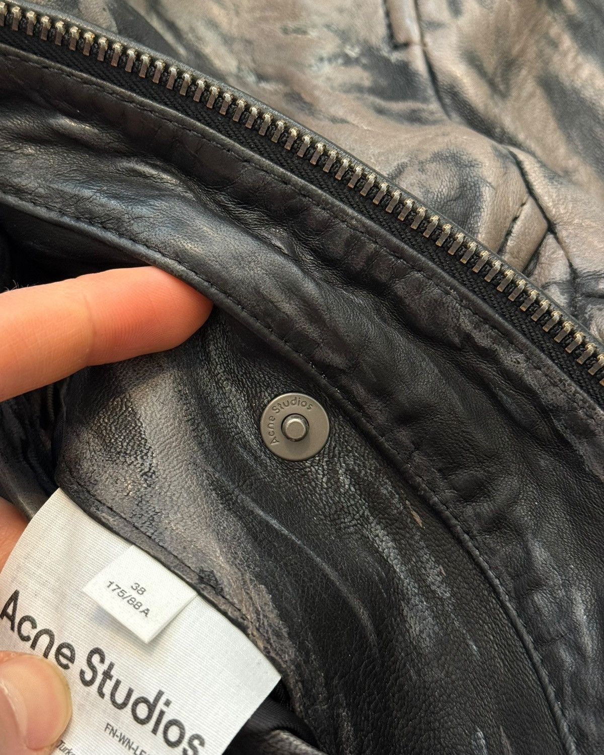 Acne Studios Creased Wrinkle Dye Lambskin Leather Cafe Jacket Size XS / US 0-2 / IT 36-38 - 12 Thumbnail