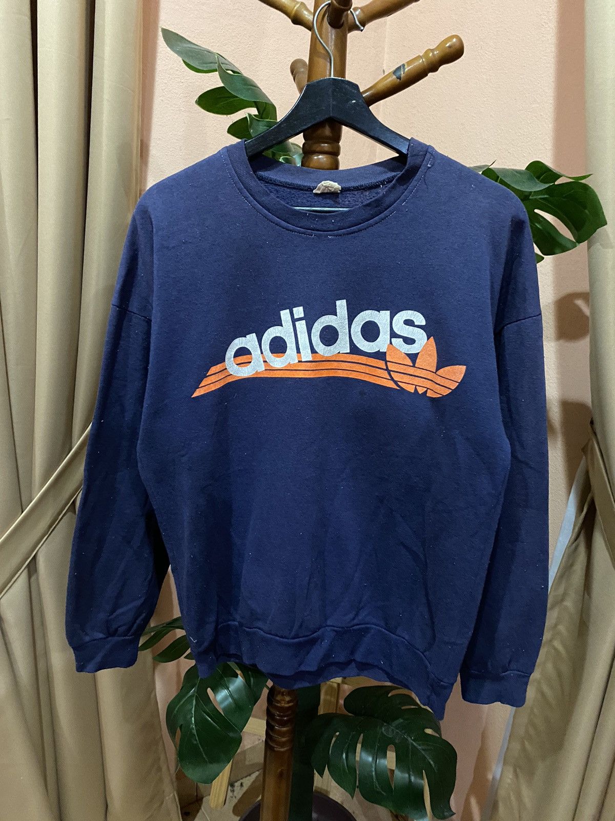 Adidas Vintage 80S Adidas Trefoil Sweatshirt – Navy Blue Sportswear Size US M / EU 48-50 / 2 - 1 Thumbnail