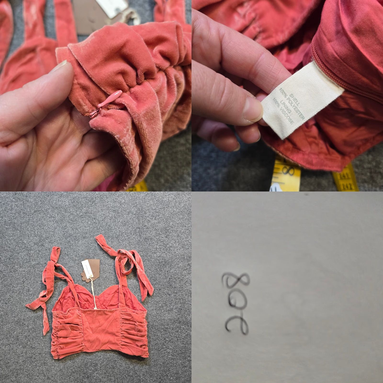 Anthropologie Anthropologie Top Womens Small Pink Velour Cropped Tie Strap Holiday Party Tank Sleeveless Zip Size S / US 4 / IT 40 - 8 Thumbnail
