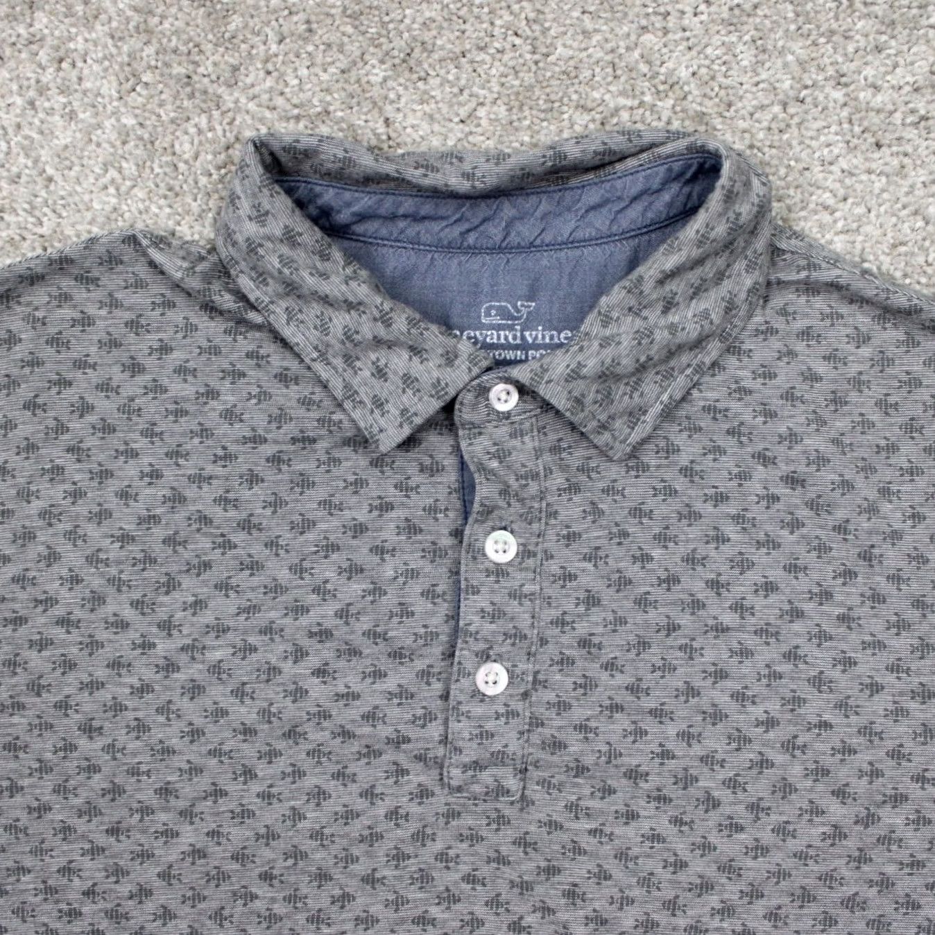 Vineyard Vines Vineyard Vines Edgartown Polo Shirt Mens Medium Gray Fish All Over Print S/S Size US S / EU 44-46 / 1 - 5 Thumbnail