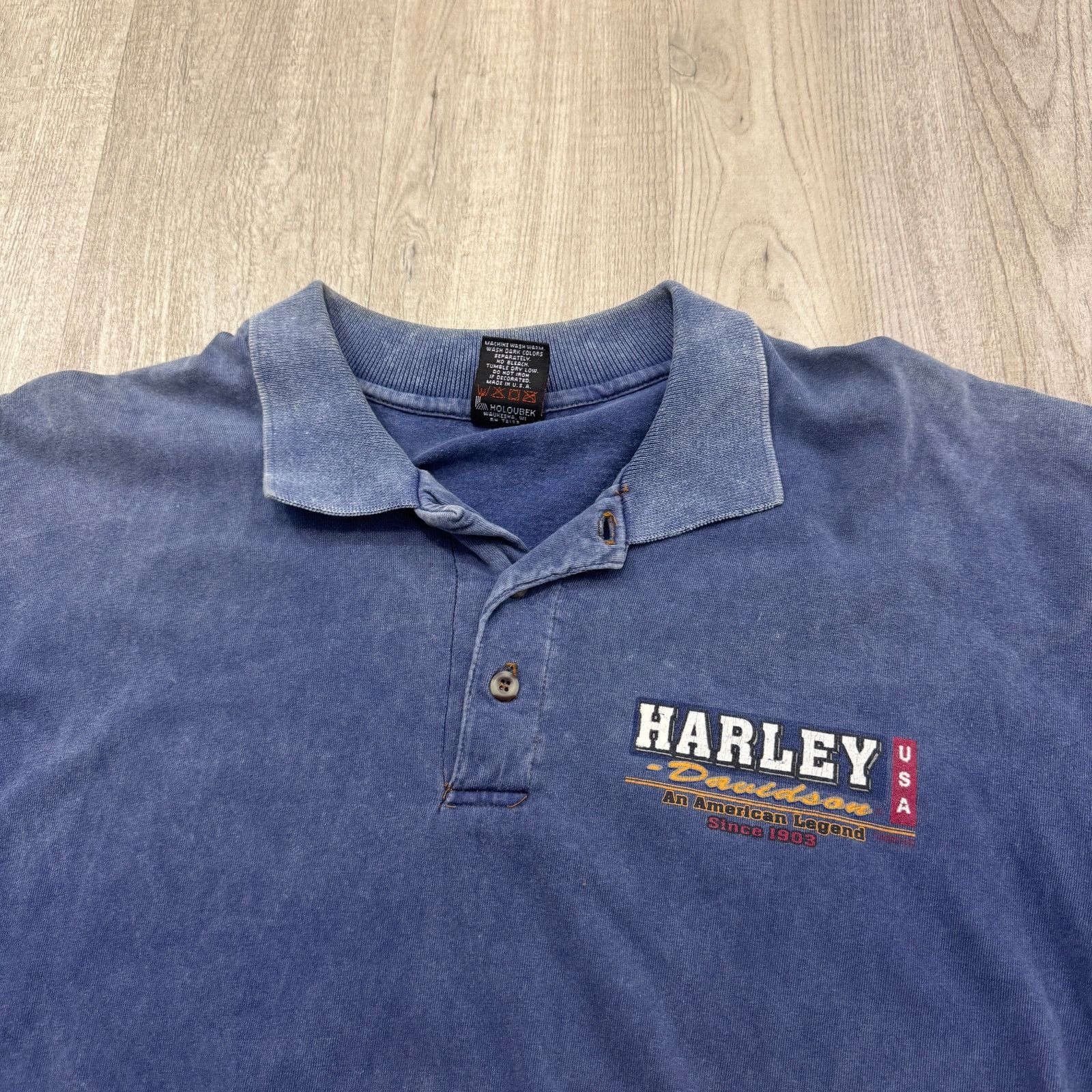 Harley Davidson Vintage Harley Davidson Polo Shirt Men's XL Blue 90s Biker Size US XL / EU 56 / 4 - 3 Thumbnail